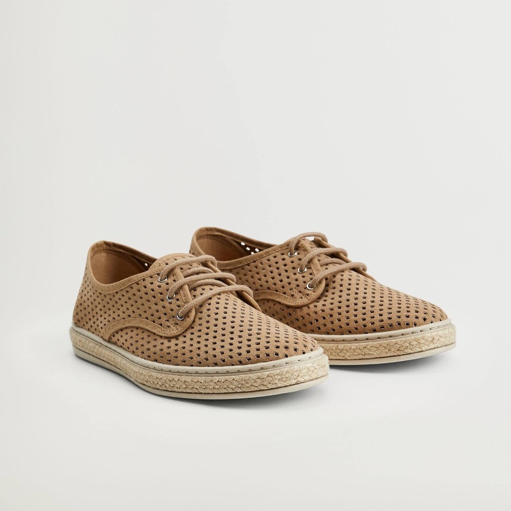 Mango | Suede Perforated Espadrille Loafer Oxford Boat Shoes